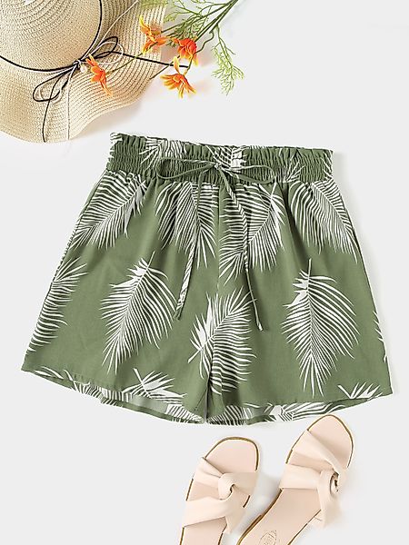 YOINS Tropical Print Shirring Shorts mit elastischer Taille günstig online kaufen