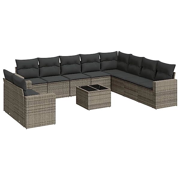 vidaXL 11-Tlg Garten-Sofagarnitur mit Kissen Grau Poly Rattan 3219170 günstig online kaufen