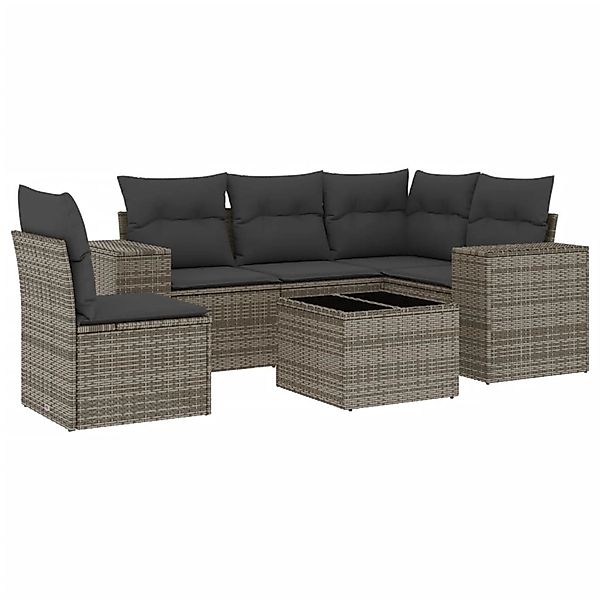 vidaXL 6-Tlg Garten-Sofagarnitur mit Kissen Grau Poly Rattan 3254917 günstig online kaufen