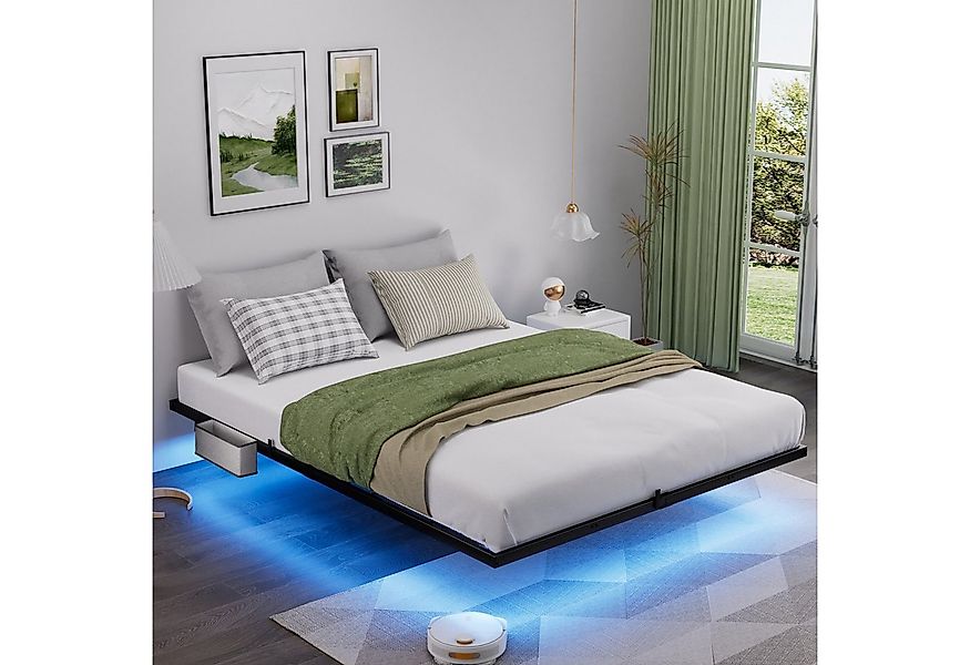 HAUSS SPOLE Bettgestell 140x200 schwebendes Metallbett mit LED-Beleuchtung günstig online kaufen