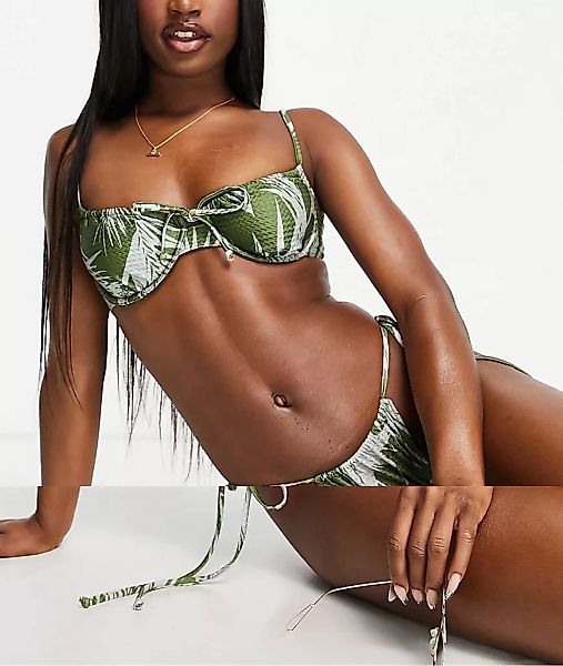 South Beach – Strukturierter Bügel-Bikini mit Olivenblatt-Print-Grün günstig online kaufen