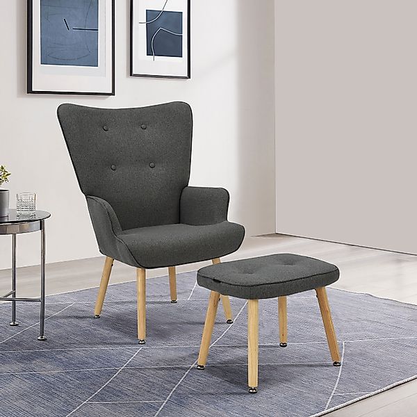 INOSIGN Ohrensessel "PERHAM, Sessel mit Hocker im Set, Knopfheftung, Massiv günstig online kaufen