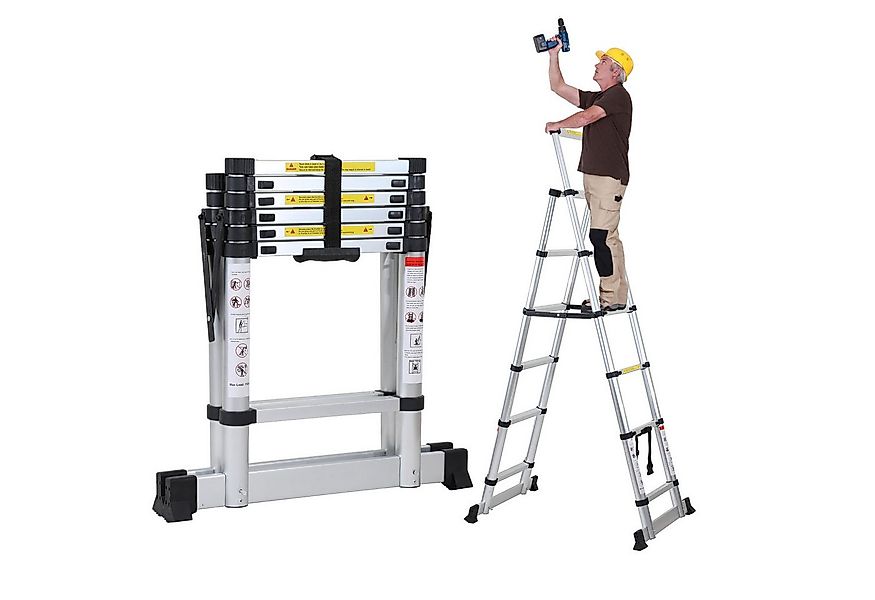 Clanmacy Teleskopleiter Premium Alu Teleskopleiter Anlegeleiter Klappleiter günstig online kaufen