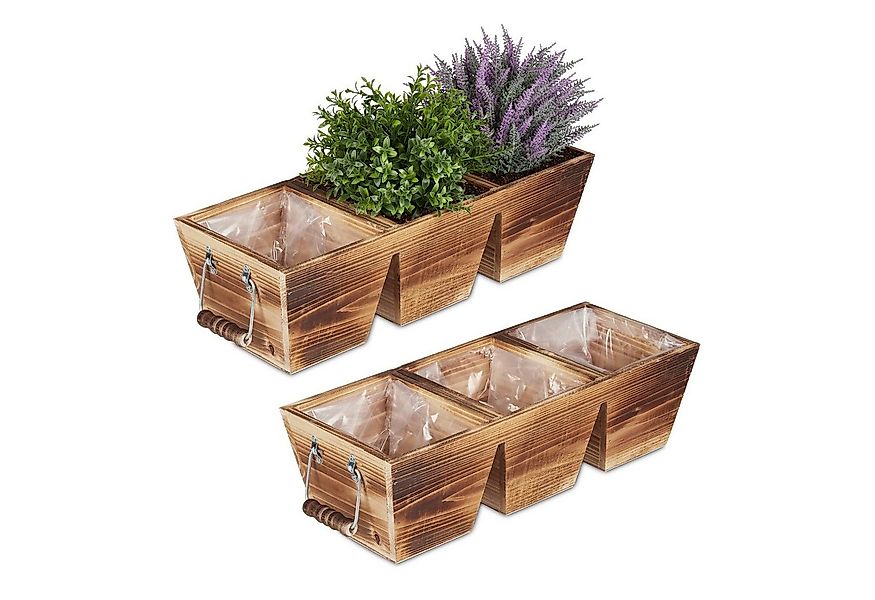 relaxdays Blumenkasten Holz Blumenkasten mit 3 Fächern günstig online kaufen