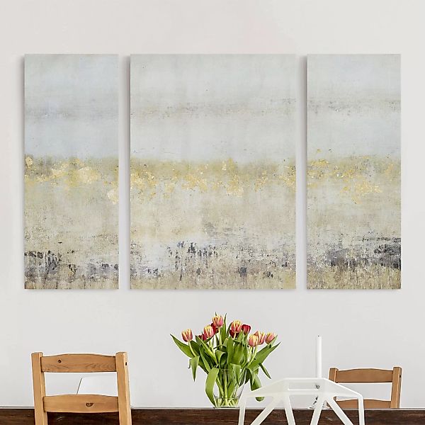 3-teiliges Leinwandbild Abstrakt - Querformat Goldene Farbfelder I günstig online kaufen