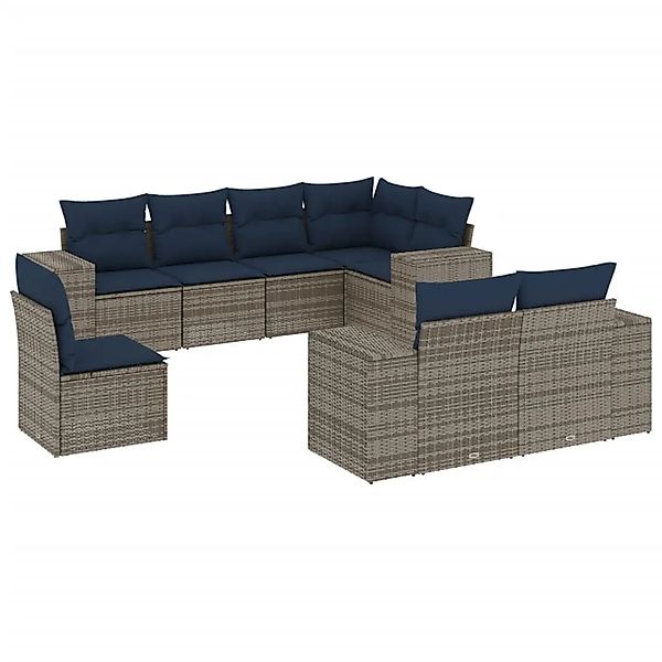 vidaXL 8-Tlg Gartensofa-Set mit Kissen Grau Polyrattan 3222840 günstig online kaufen