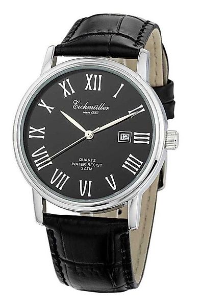 Eichmüller Quarzuhr Herrenuhr - Schwarzes Zifferblatt und Lederarmband, 39 günstig online kaufen