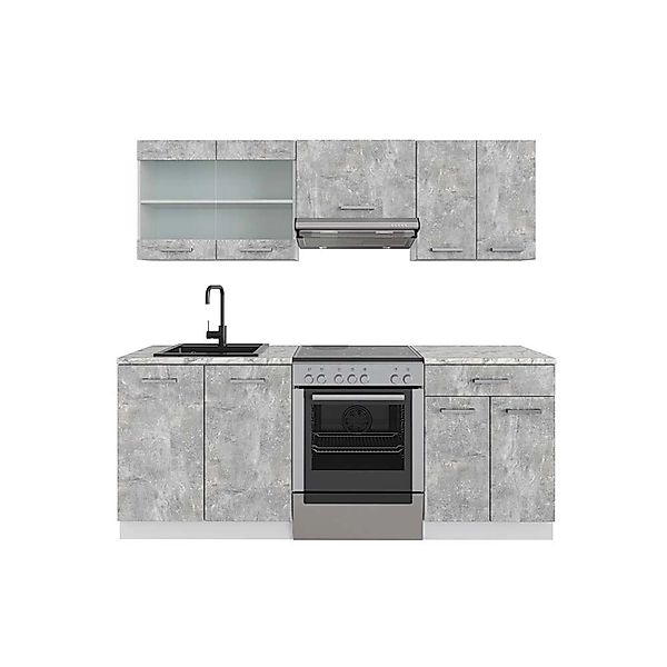 Vicco R-Line Küchenzeile Beton/Weiß 200 cm AP Marmor ohne E-Geräte günstig online kaufen