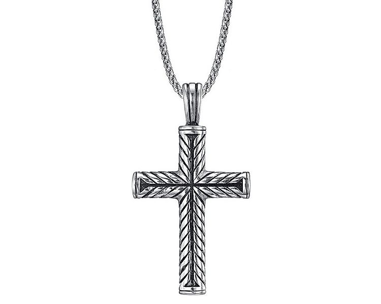 KARMA Kette mit Anhänger Herren Kreuz Halskette Silber Edelstahl wasserfest günstig online kaufen