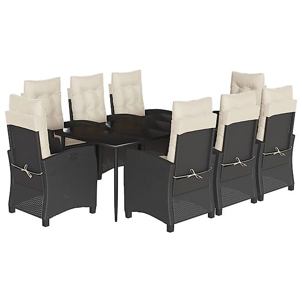 vidaXL 9-Tlg Garten-Essgruppe mit Kissen Schwarz Poly Rattan 3212730 günstig online kaufen