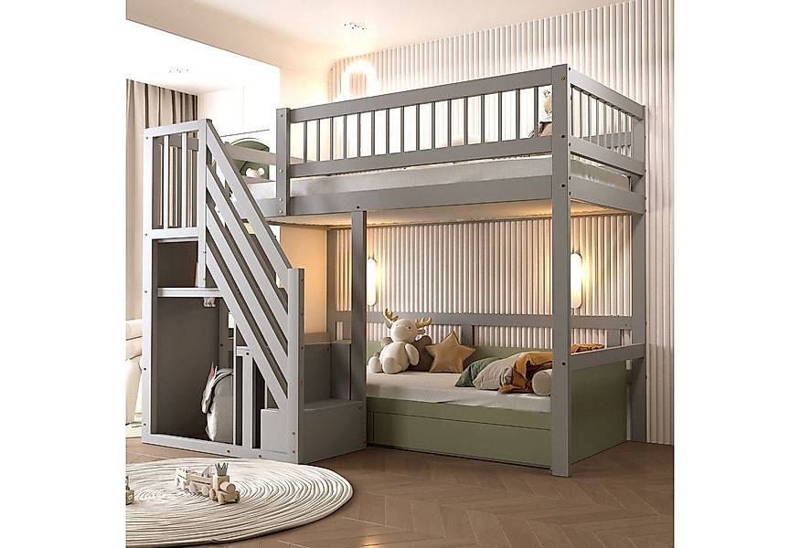 OKWISH Etagenbett Holzbett Kinderbett, Treppe mit Aufbewahrungsschrank (Jug günstig online kaufen