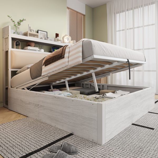 Flieks Holzbett, Hydraulisches Stauraumbett Metallbett Doppelbett günstig online kaufen