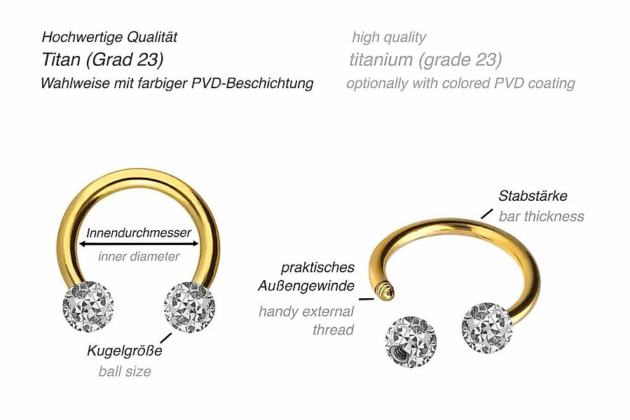 PIERCINGLINE Nasenpiercing Titan Hufeisenring EPOXY-KUGELN (Hufeisen-Ringe günstig online kaufen