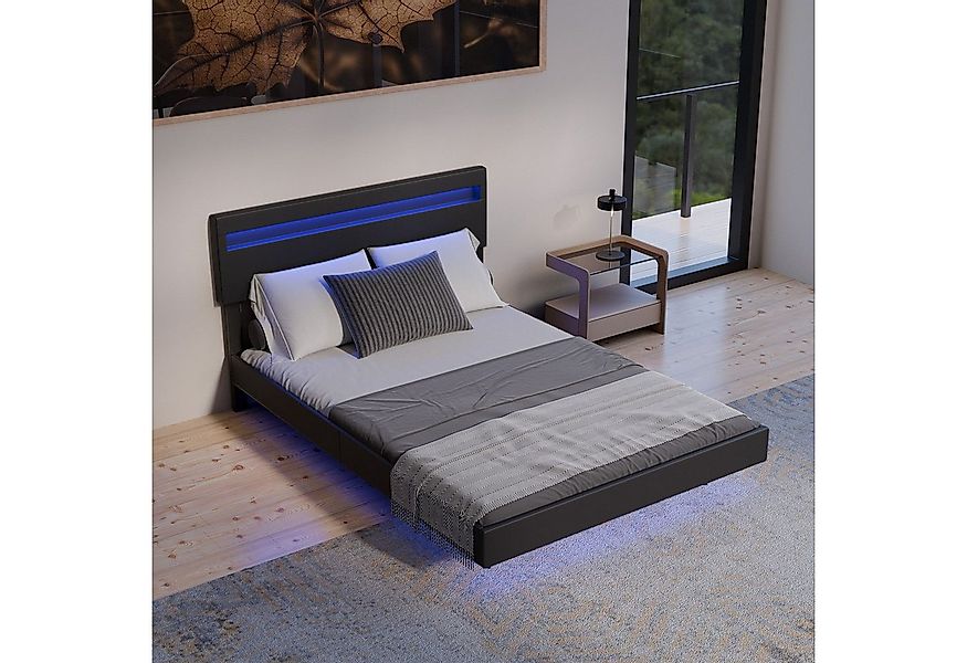Juskys Polsterbett Lissabon, LED-Beleuchtung, Kunstleder, verstellbares Kop günstig online kaufen