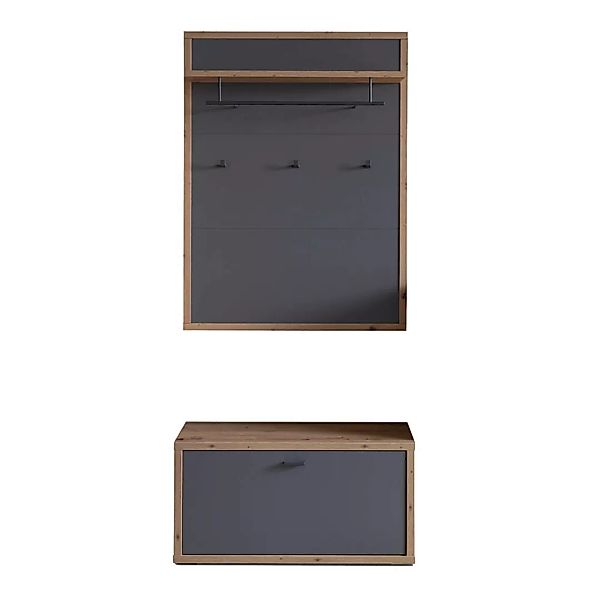 Garderoben Set 2-teilig mit Garderobenbank, grau matt, Eiche, LAKELAND-05 günstig online kaufen