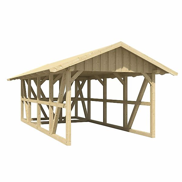 Skan Holz Carport Schwarzwald m. Dachschalung u. Abstellr. 424 x 772 cm Nat günstig online kaufen