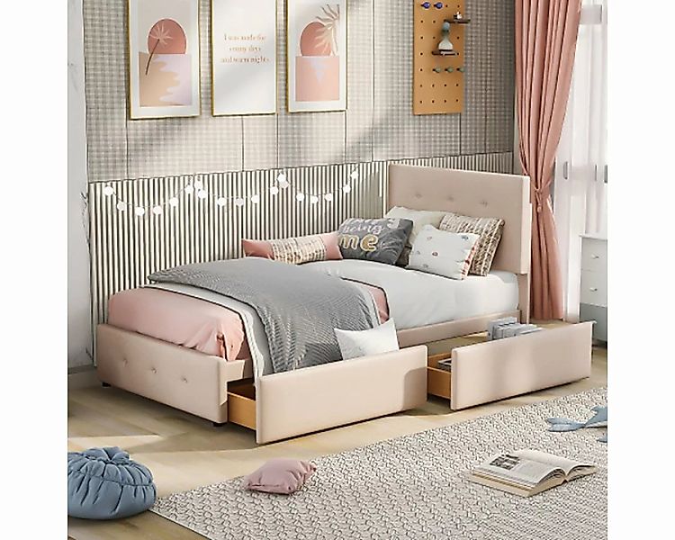 DOTMALL Bett Polsterbett 90 x 200 cm Bett mit Lattenrost zwei Schubladen günstig online kaufen