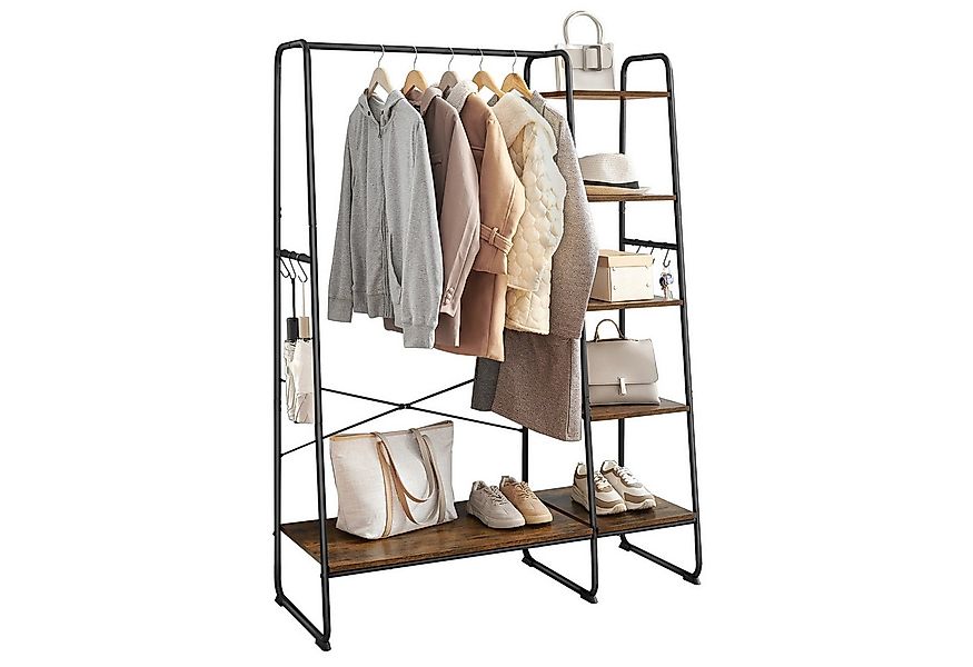 VASAGLE Kleiderständer, mit Kleiderstange, Schuhablage, 6 abnehmbare Haken günstig online kaufen