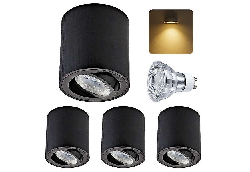 Sweet LED LED Aufbaustrahler 4er Set LED Aufbauspots GU10 schwarz – 7W Deck günstig online kaufen