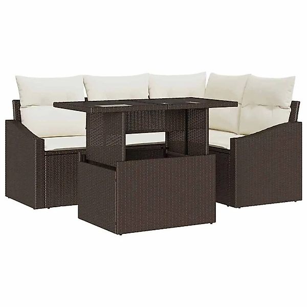 vidaXL Gartensofa-set mit Kissen 5-Tlg Braun und Creme Poly-Rattan 3348994 günstig online kaufen