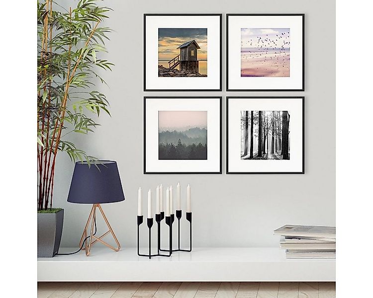 PHOTOLINI Bilderrahmen 4er Set 30x30 cm Aluminium Modern Schmal mit Passepa günstig online kaufen
