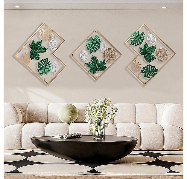 NUODWELL Wanddekoobjekt 3 Stück Eisen Ginkgo Wandskulpturen Metall Wandbeha günstig online kaufen