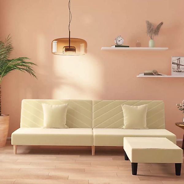 Schlafsofa 2-sitzer Mit 2 Kissen Und Fußhocker Creme Samt günstig online kaufen