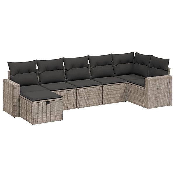 vidaXL 7-Tlg Garten-Sofagarnitur mit Kissen Grau Poly Rattan 3263506 günstig online kaufen