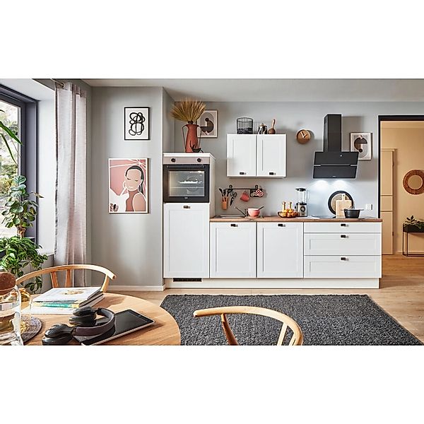 pino Küchenzeile 260 cm Weiß matt Anschlag,inks -1 Geräteschrank günstig online kaufen