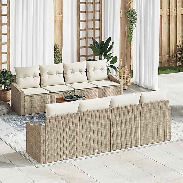 vidaXL Garten-Sofa-Set mit Kissen 9-Tlg Beige Poly Rattan 3347806 günstig online kaufen