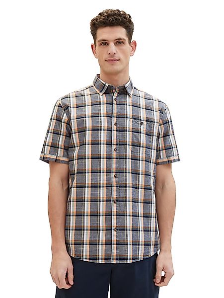 Tom Tailor Herren Kurzarm Hemd CHECKED SLUBYARN - Regular Fit günstig online kaufen