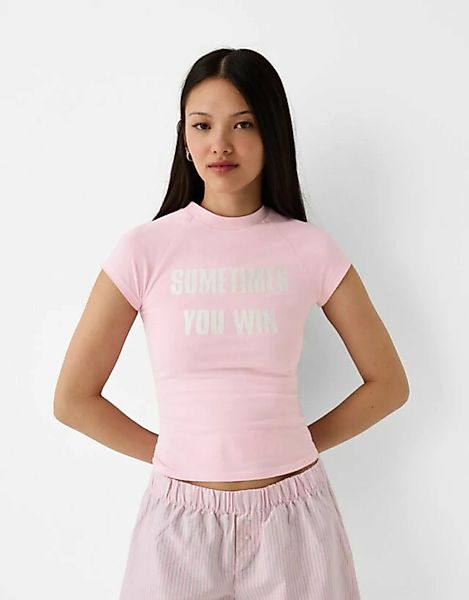 Bershka T-Shirt Mit Print Damen S Rosa günstig online kaufen