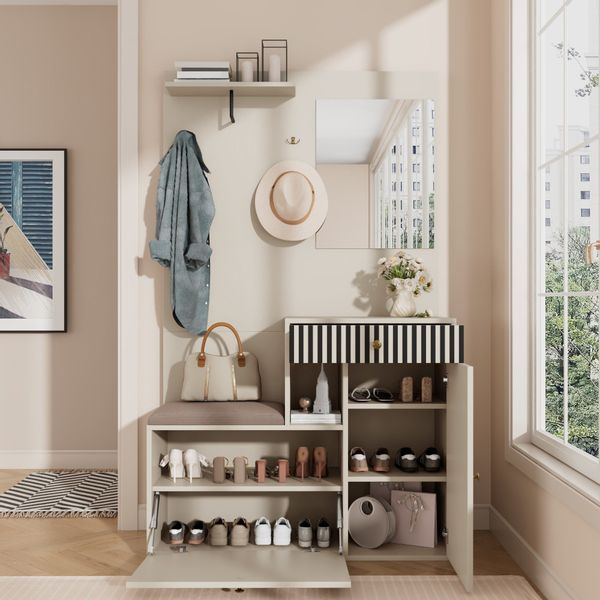 KLAM HOME Garderoben-Set Garderobenset mit Spiegel günstig online kaufen