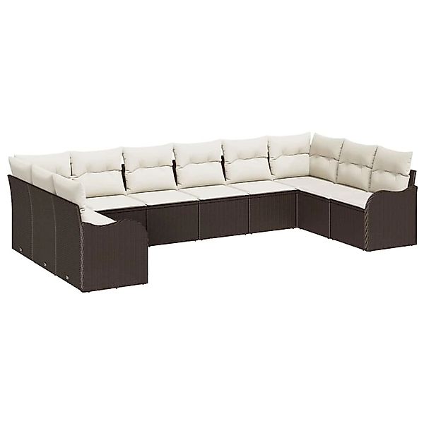 vidaXL Garten-Sofa-Set mit Kissen 10-Tlg Braun und Weiß Poly Rattan 3354547 günstig online kaufen