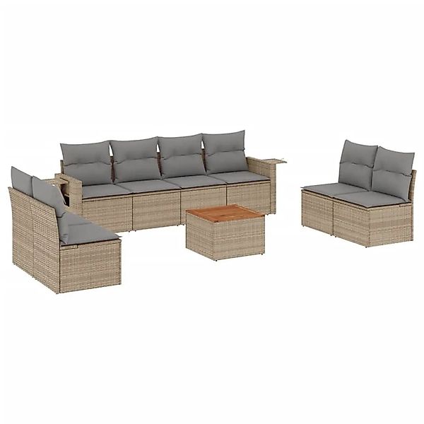 vidaXL 9-Tlg Garten-Sofagarnitur mit Kissen Beige Poly Rattan 3224526 günstig online kaufen