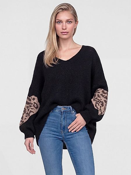 PEKIVESSA Strickpullover Oversized Pullover mit V-Ausschnitt Ärmel mit Herz günstig online kaufen
