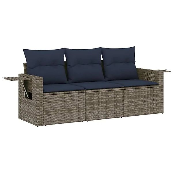 vidaXL 3-Tlg Gartensofa-Set mit Kissen Grau Polyrattan 3219860 günstig online kaufen