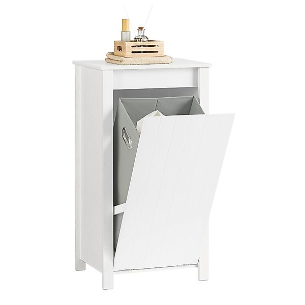 SoBuy Wäscheschrank mit ausklappbarem Wäschesack Holz Weiß BZR100-W günstig online kaufen