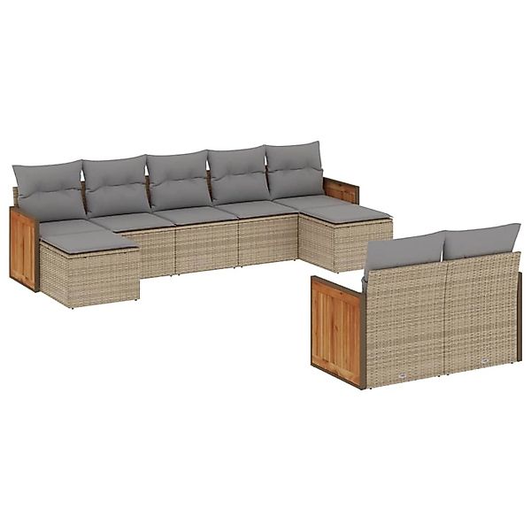 vidaXL 9-Tlg Garten-Sofagarnitur mit Kissen Beige Poly Rattan 3228082 günstig online kaufen