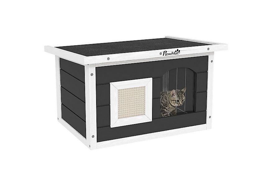 PawHut Tierhöhle Katzenhaus aus Holz Katzenhöhle mit Kratzmatte, Türklappe, günstig online kaufen