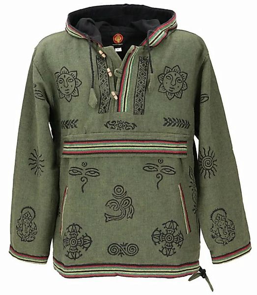 Guru-Shop Sweater Goa Kapuzenshirt, Baja Hoodie - grün Ethno Style, Hippie, günstig online kaufen