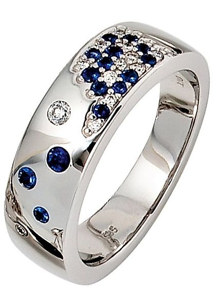 JOBO Diamantring, 585 Weißgold mit Safir und 13 Diamanten günstig online kaufen