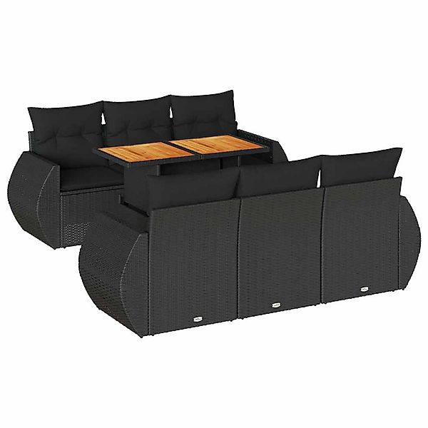 vidaXL 7-Tlg Garten-Sofagarnitur mit Kissen Schwarz Poly Rattan 3327219 günstig online kaufen