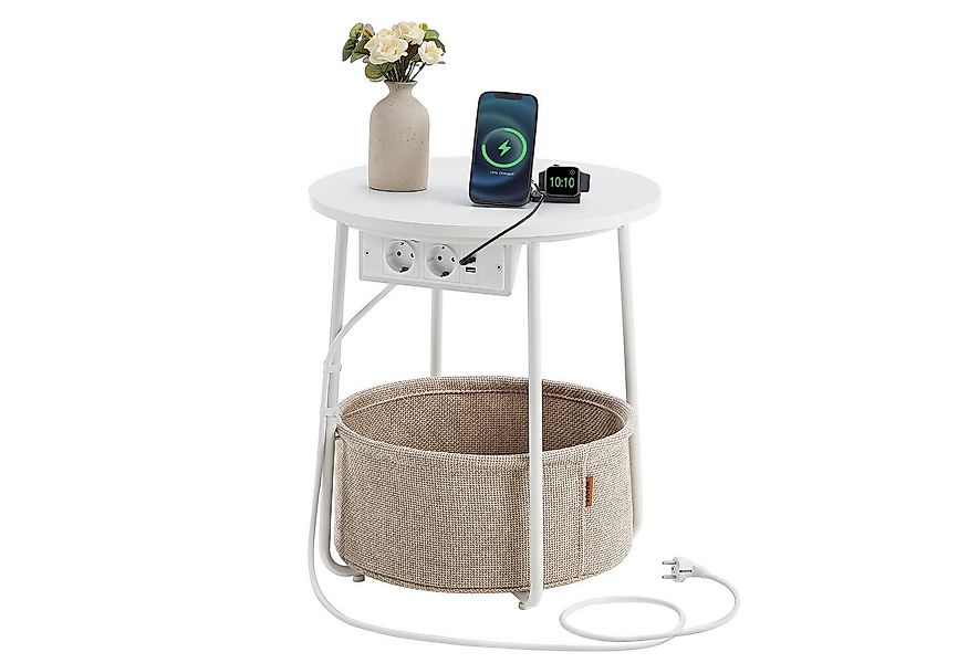 VASAGLE Beistelltisch, rund, mit Steckdose, USB-Anschlüsse, mit Korb aus St günstig online kaufen
