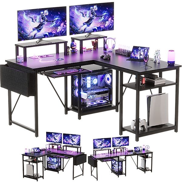 HOMALL Gamingtisch Eckschreibtisch mit LED, Schreibtisch günstig online kaufen