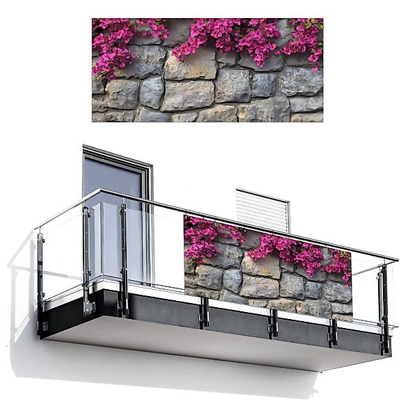 MuchoWow Balkonsichtschutz Bougainvillea - Steinmauer - günstig online kaufen