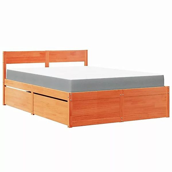 vidaXL Bett Bett mit Schubladen und Matratze Wachsbraun 120x200 Massivholz günstig online kaufen