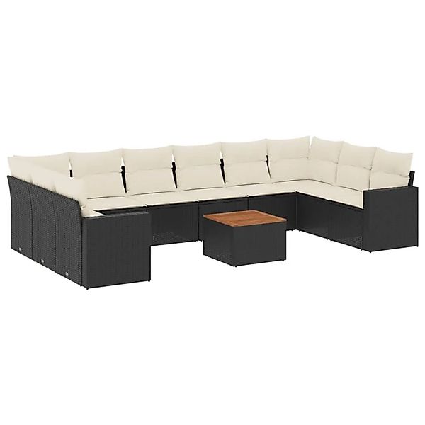vidaXL 11-Tlg Garten-Sofagarnitur mit Kissen Schwarz Poly Rattan 3224292 günstig online kaufen