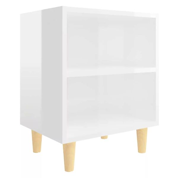 Nachttisch Mit Massivholz-beinen Hochglanz-weiß 40x30x50 Cm günstig online kaufen