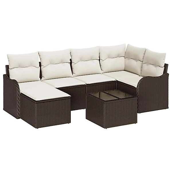 vidaXL Garten-Sofa-Set mit Kissen 7-Tlg Braun und Weiß Poly Rattan 3354447 günstig online kaufen
